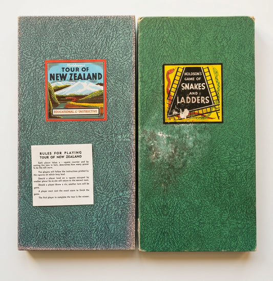 Pair of Vintage 1950s/60s Holdson Board Game Boards – "Tour of New Zealand" & "Snakes and Ladders"(note, this is x2 boards only)