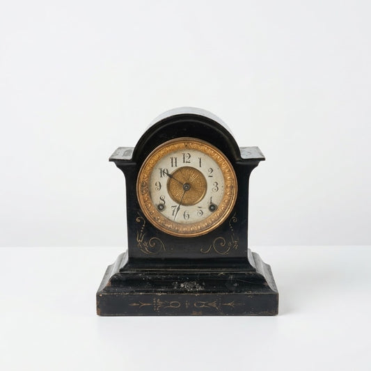 Antique Late 19th-Century Ansonia Mantel Clock – Black Cased with Gilt Detailing (tested, working) comes with original Key 🔑