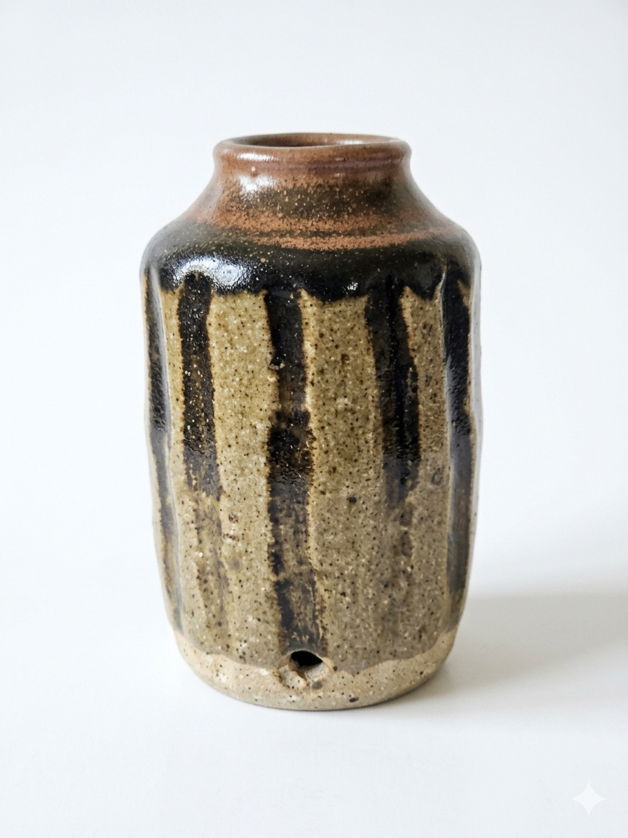 Vintage NZ Studio Pottery Table Lamp Base – Tenmoku Drip Glaze Ceramic Lighting