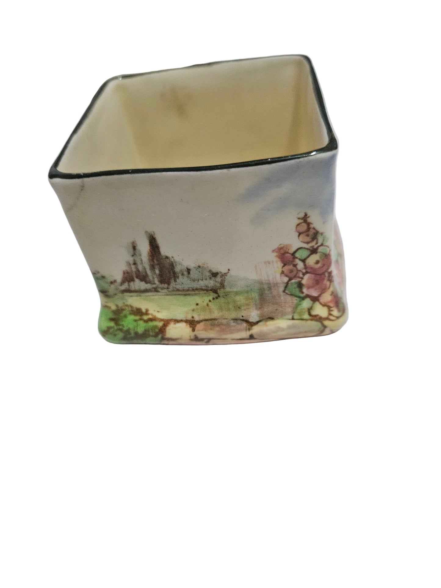 Antique 1930s Royal Doulton "Sunday Smocks" Square Open Pot / Toothpick Holder (D5680)
