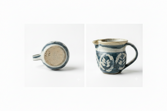 Vintage Hand-Thrown Studio Art Pottery Pitcher - Cobalt Blue & Cream Stoneware Creamer