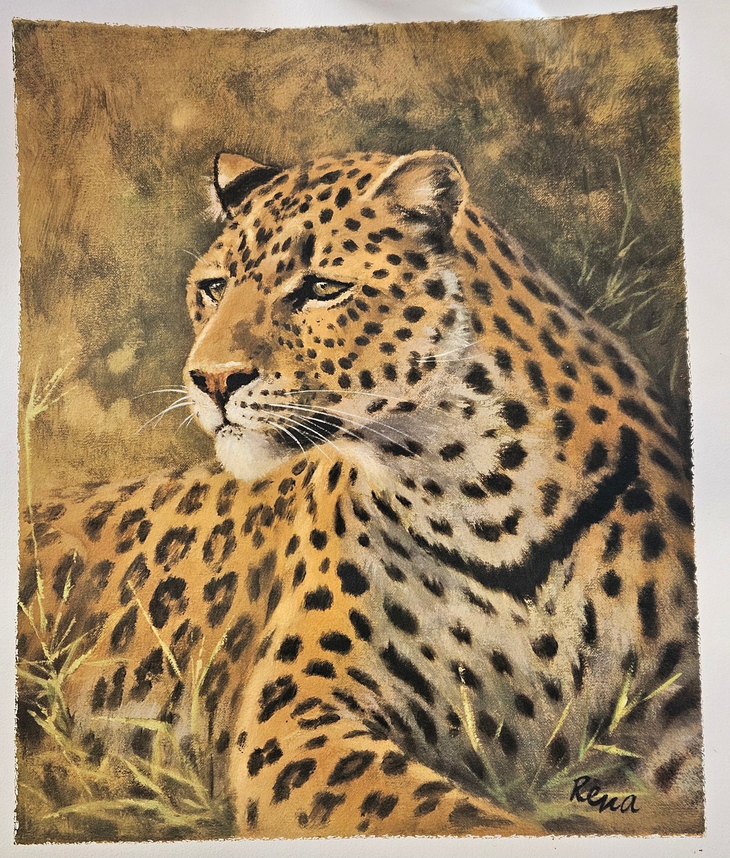 Vintage Mid-Century Big Cat Lithograph Prints by Rena – Matching Leopard & Cheetah Set (Pair)