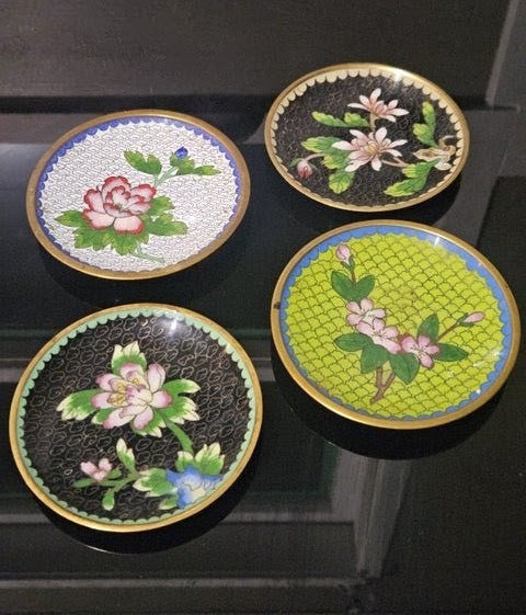Vintage Cloisonné Enamel Trinket Dish Set