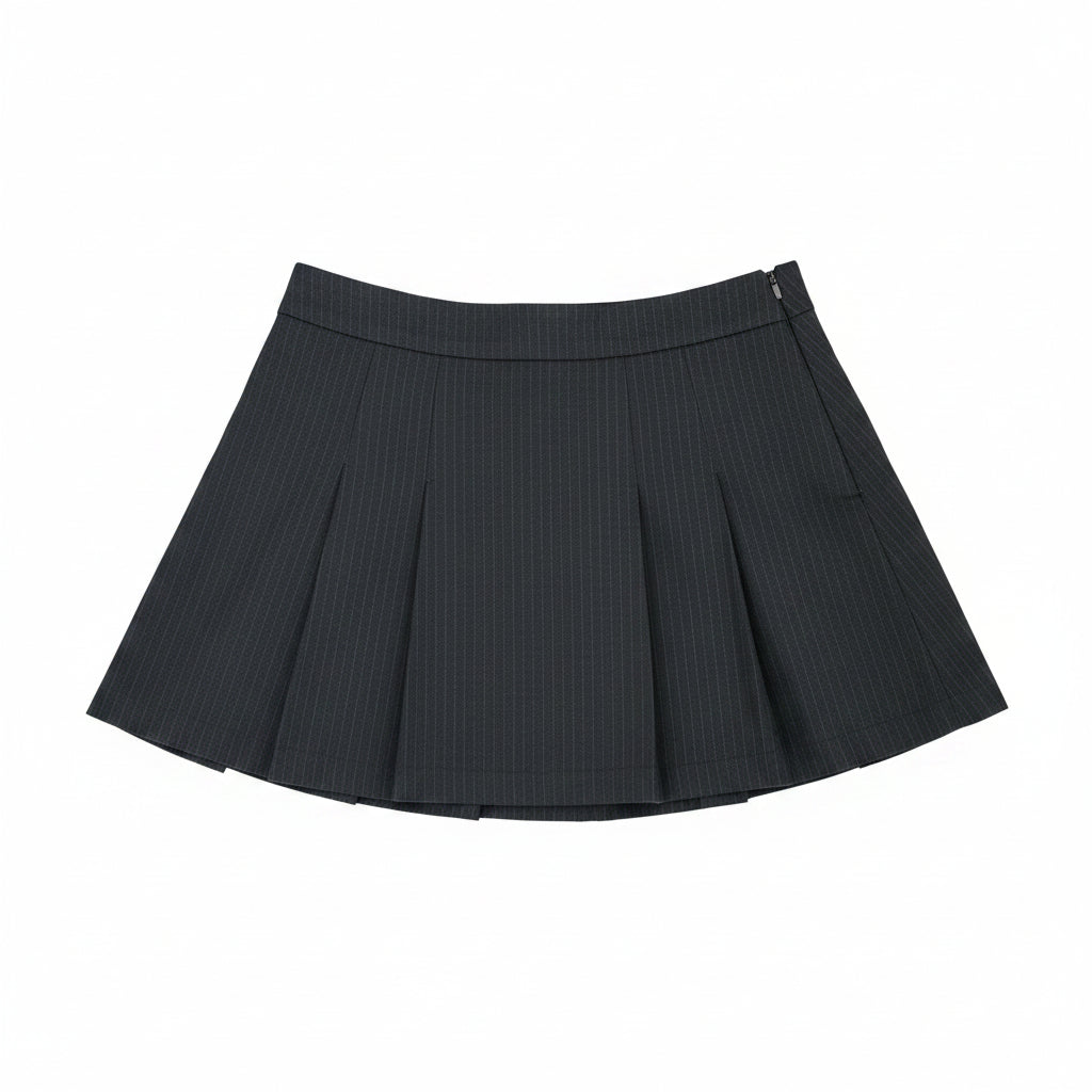 Zara Black Pleated Mini Skort - Gold/Brown Pinstripe (Size S / NZ 8)