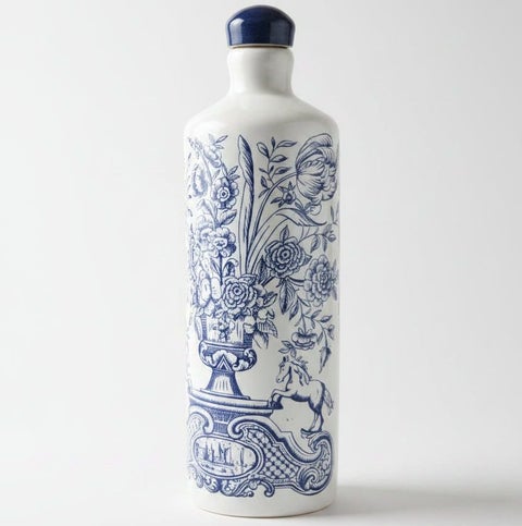 Vintage Blue & White Ceramic Decanter Bottle – Delft Style Floral Scene