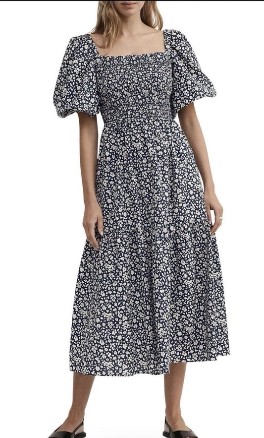 Witchery seersuckers dress navy white floral size 16
