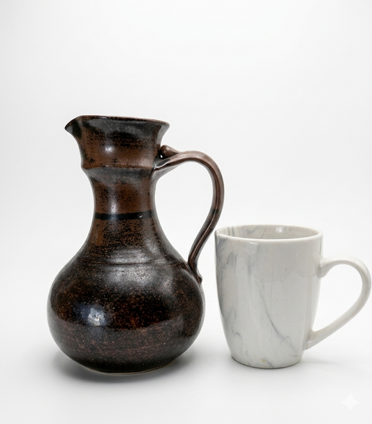 Janet Wright Studio Pottery Jug Ewer NZ Handmade Ceramic Vase Dark Glaze Signed