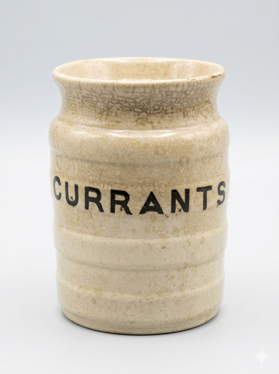 Antique Vintage Cream Stoneware "CURRANTS" Kitchen Storage Jar Canister – Farmhouse Chic