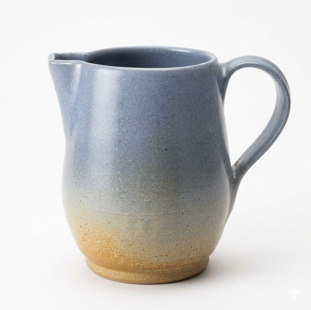 Vintage 1995 Japanese Studio Pottery Pitcher - Nishi-Gojō Kama Kiln, Handcrafted Blue Ombre Stoneware Jug