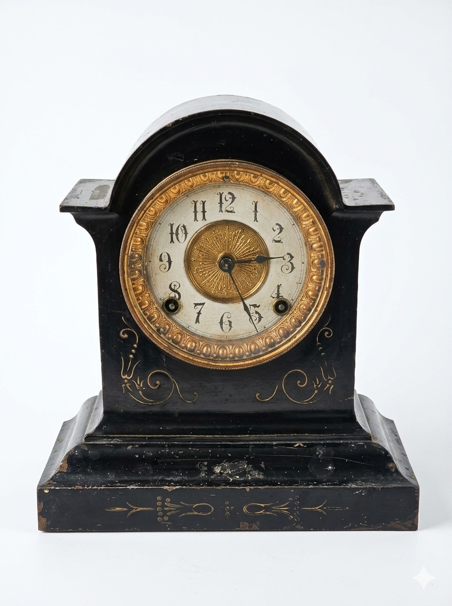 Antique black and gold clock showcasing timeless elegance in our staff picks collection.