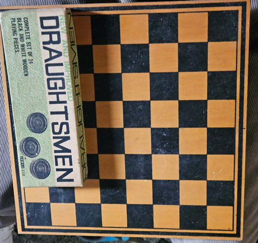 Deluxe Vintage 1960s Holdson Wooden Draughts Set with 2 Game Boards & Box (Made in NZ)
