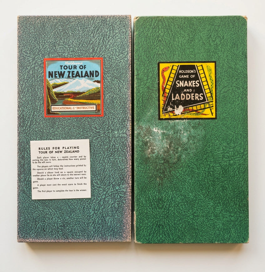 Pair of Vintage 1950s/60s Holdson Board Game Boards – "Tour of New Zealand" & "Snakes and Ladders"(note, this is x2 boards only)