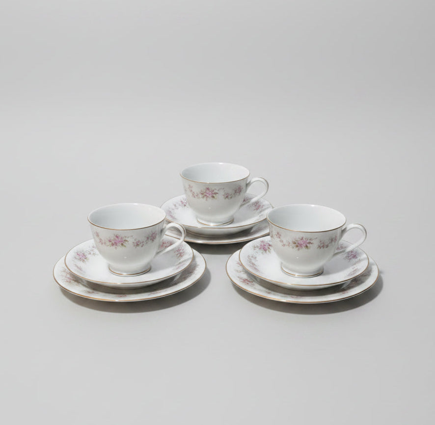 Vintage Noritake RC Japan "Chantilly" Fine China Tea Trios - Set of 3