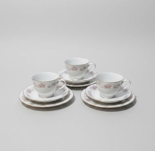 Vintage Noritake RC Japan "Chantilly" Fine China Tea Trios - Set of 3