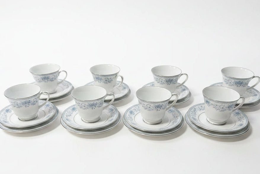 Vintage Noritake "Blue Hill" 2482 Fine China Tea Cup & Saucer Set - Set of 8