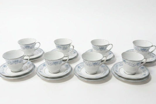 Vintage Noritake "Blue Hill" 2482 Fine China Tea Cup & Saucer Set - Set of 8