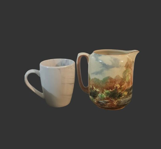 Vintage Royal Doulton "Woodley Dale" Hand-Painted Scenic Ceramic Pitcher