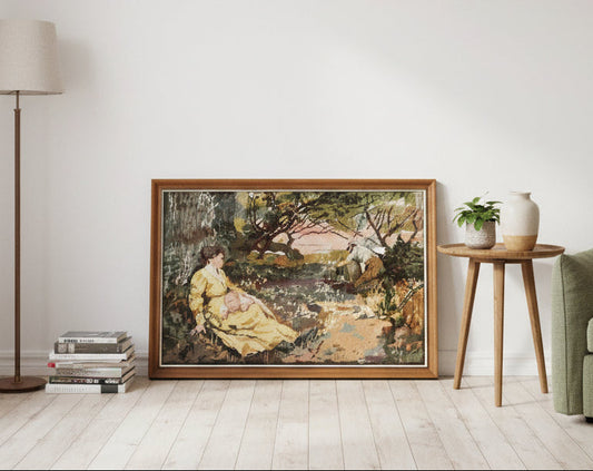 Vintage Large-Scale Pastoral Needlepoint Tapestry – Custom Framed with UV Protection75 cm wide by 40cm high