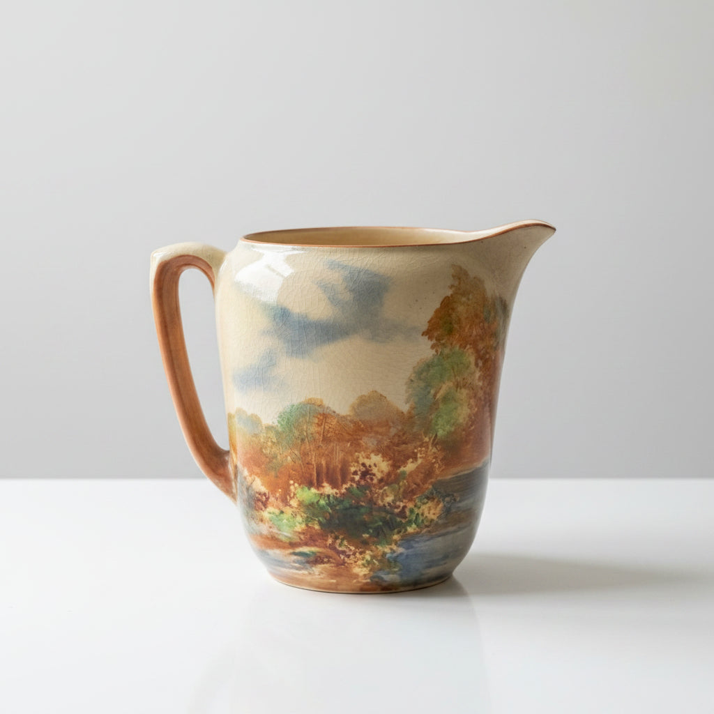 Vintage Royal Doulton "Woodley Dale" Hand-Painted Scenic Ceramic Pitcher