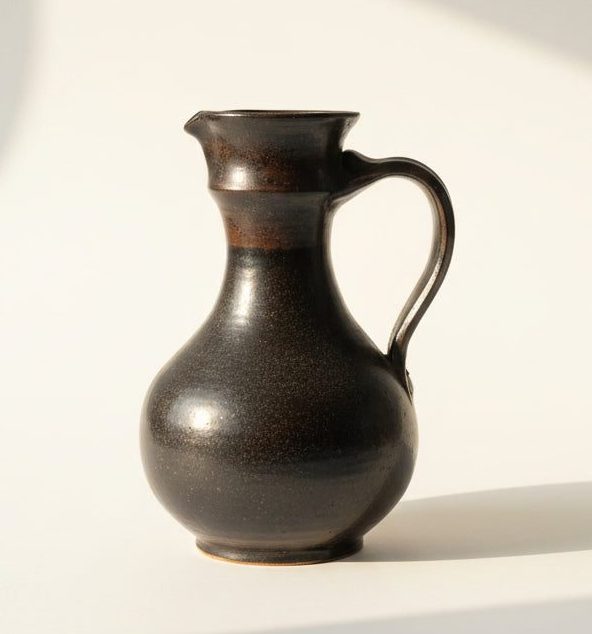Janet Wright Studio Pottery Jug Ewer NZ Handmade Ceramic Vase Dark Glaze Signed