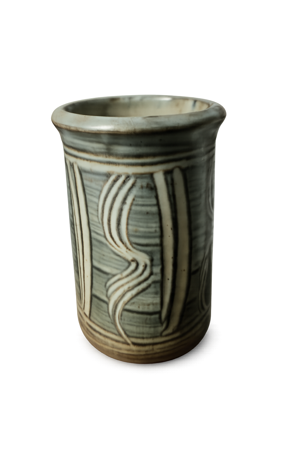 Handcrafted Studio Pottery Tumbler – Green & Cream Textured Ceramic Cup