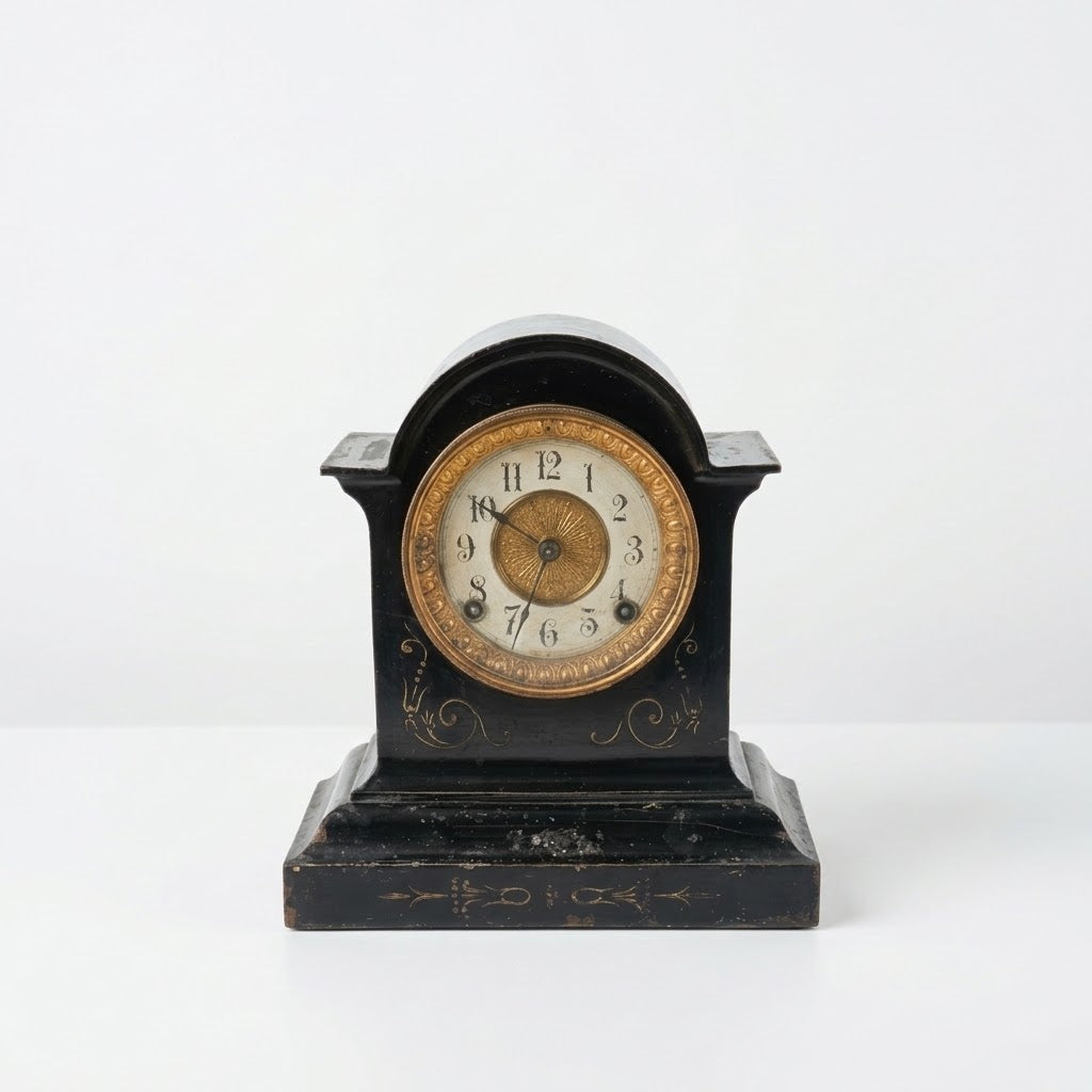 Antique Late 19th-Century Ansonia Mantel Clock – Black Cased with Gilt Detailing (tested, working) comes with original Key 🔑