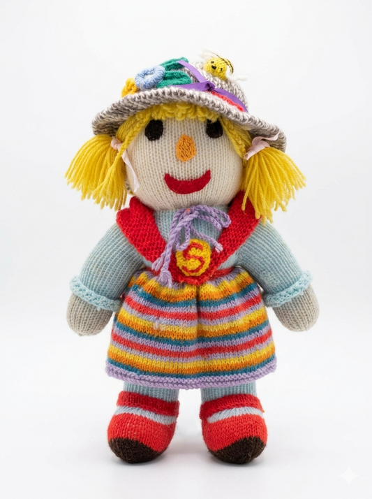 Vintage Jean Greenhowe Sally Scarecrow Knitted Doll Handcrafted 1980s Plush