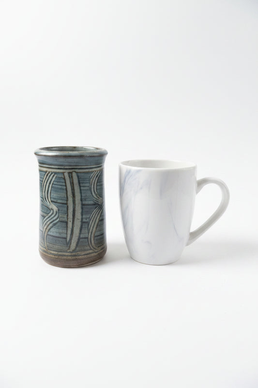 Handcrafted Studio Pottery Tumbler – Green & Cream Textured Ceramic Cup