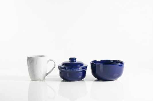 Pair of Vintage Cobalt Blue Ceramic Lidded Ramekins / Mini Casserole Dishes