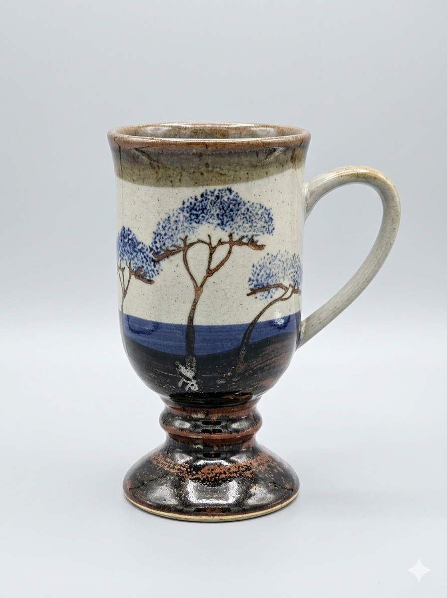 Hand-Thrown Ceramic Pedestal Mug — Blue Tree Landscape Studio Pottery Goblet