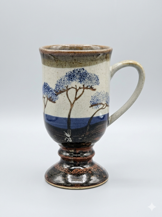 Hand-Thrown Ceramic Pedestal Mug — Blue Tree Landscape Studio Pottery Goblet