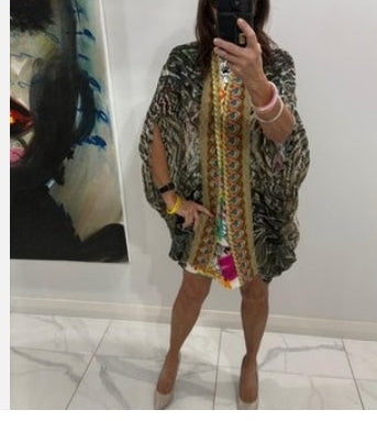 CAMILLA Luxury Silk Kimono Layer With Collar - 'Night Owl' Print (NWOT)
