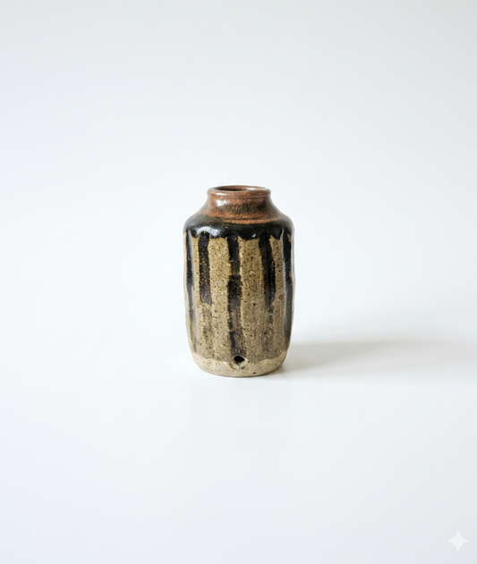 Vintage NZ Studio Pottery Table Lamp Base – Tenmoku Drip Glaze Ceramic Lighting