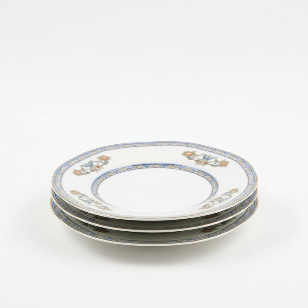 3x J&G Meakin “Sol” 391413 Plates – Vintage English China Blue Floral Gilt