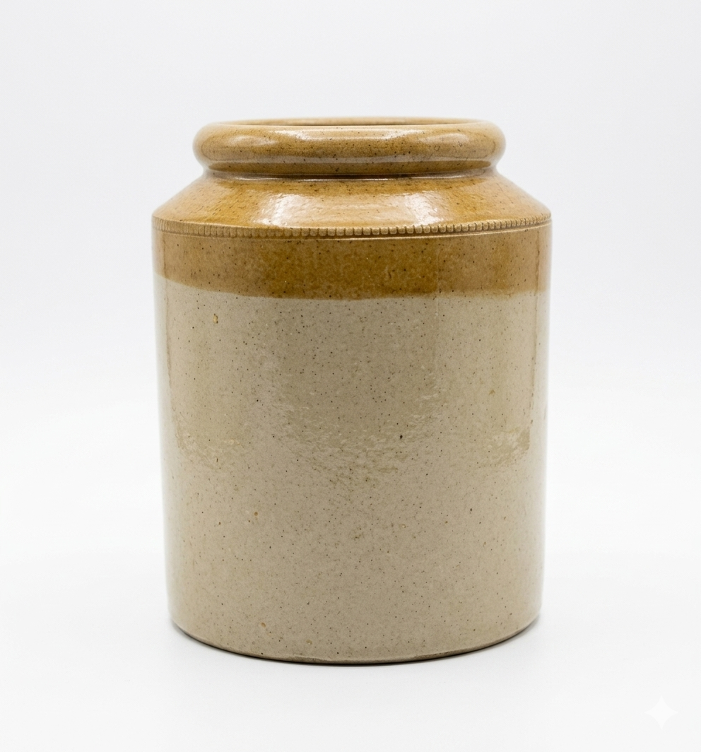 Vintage Two-Tone Salt-Glazed Stoneware Crock Storage Jar