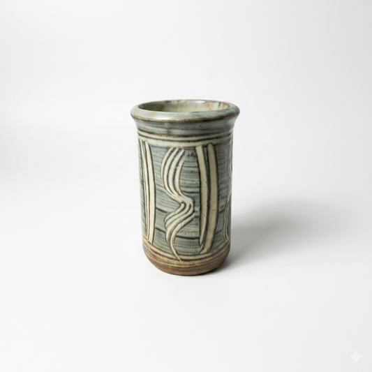 Handcrafted Studio Pottery Tumbler – Green & Cream Textured Ceramic Cup