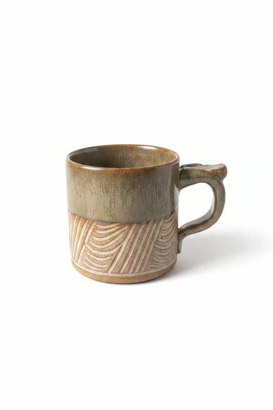 Vintage deGraaf Pottenbakker Hand-Carved Stoneware Art Mug (with Studio Card)