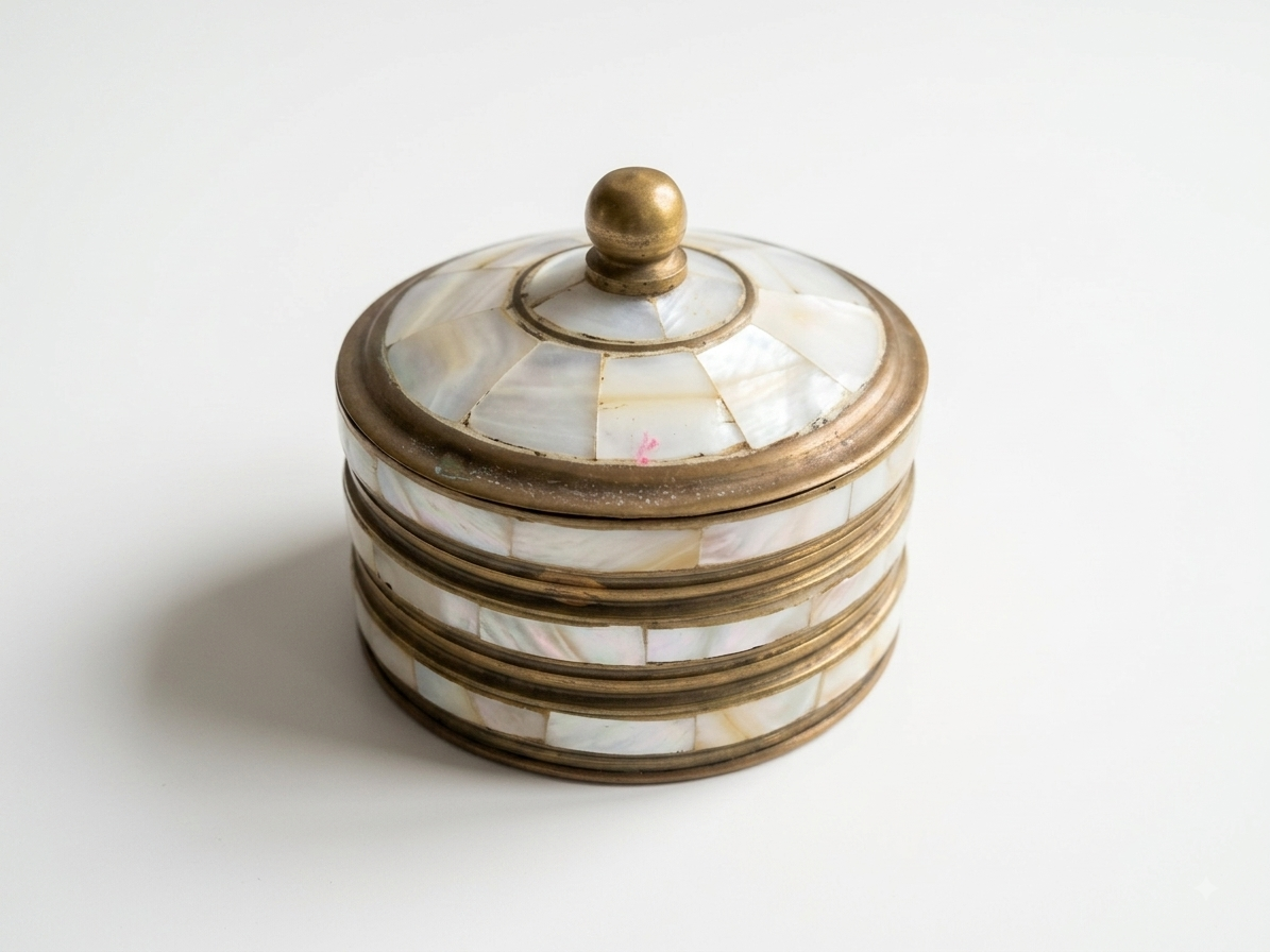 Vintage Brass and Mother of Pearl Inlay Trinket Box