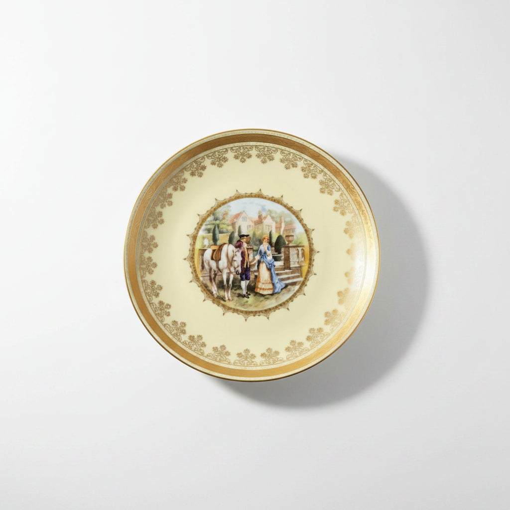 Large Bavaria JKW Josef Kuba Cabinet Plate - Courting Couple Scene - 22K Gold