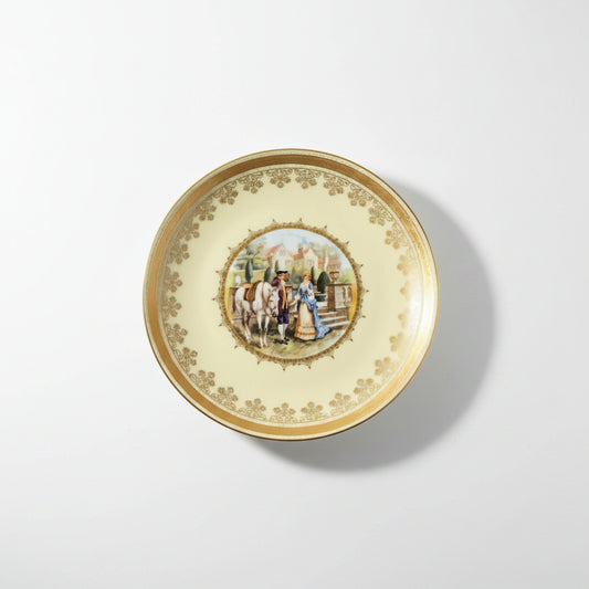 Large Bavaria JKW Josef Kuba Cabinet Plate - Courting Couple Scene - 22K Gold