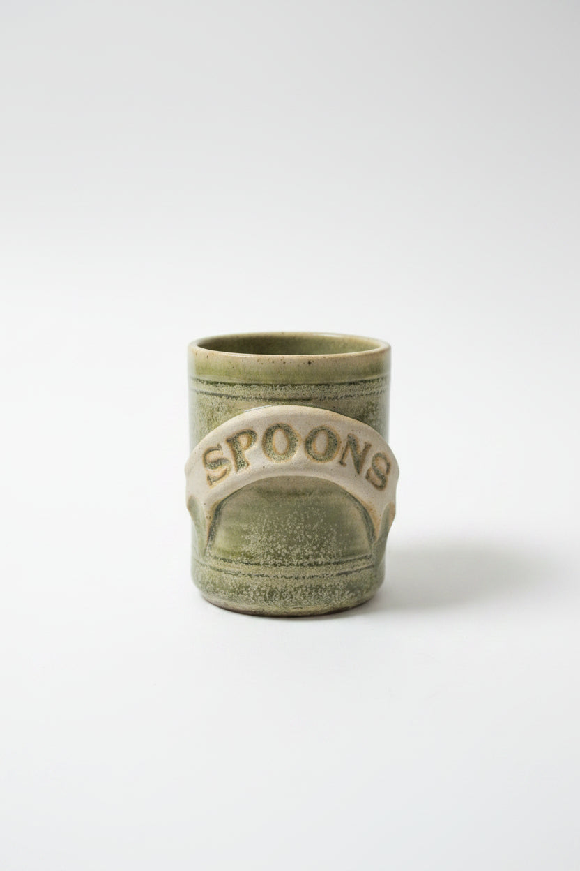 Vintage Handmade Studio Pottery "Spoons" Utensil Crock