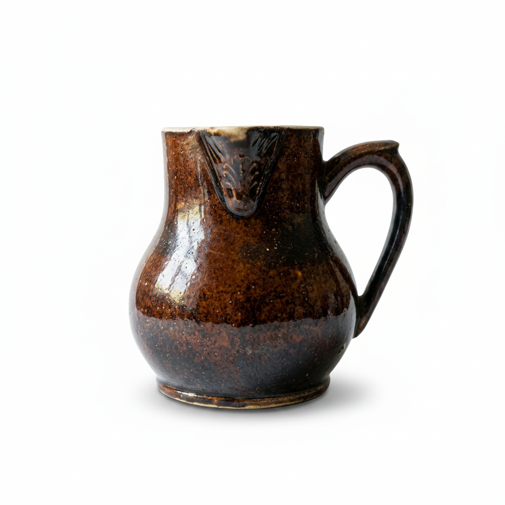 Vintage Mid-Century Studio Pottery Pitcher - Speckled Tortoiseshell Brown Glaze Ceramic Jug
