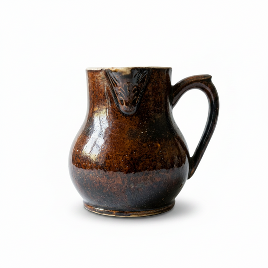 Vintage Mid-Century Studio Pottery Pitcher - Speckled Tortoiseshell Brown Glaze Ceramic Jug