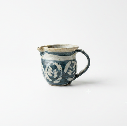 Vintage Hand-Thrown Studio Art Pottery Pitcher - Cobalt Blue & Cream Stoneware Creamer