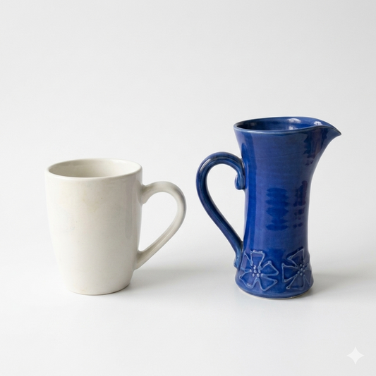 Vintage Kay Gray NZ Pottery Blue Stoneware Tall Mug / Small Pitcher