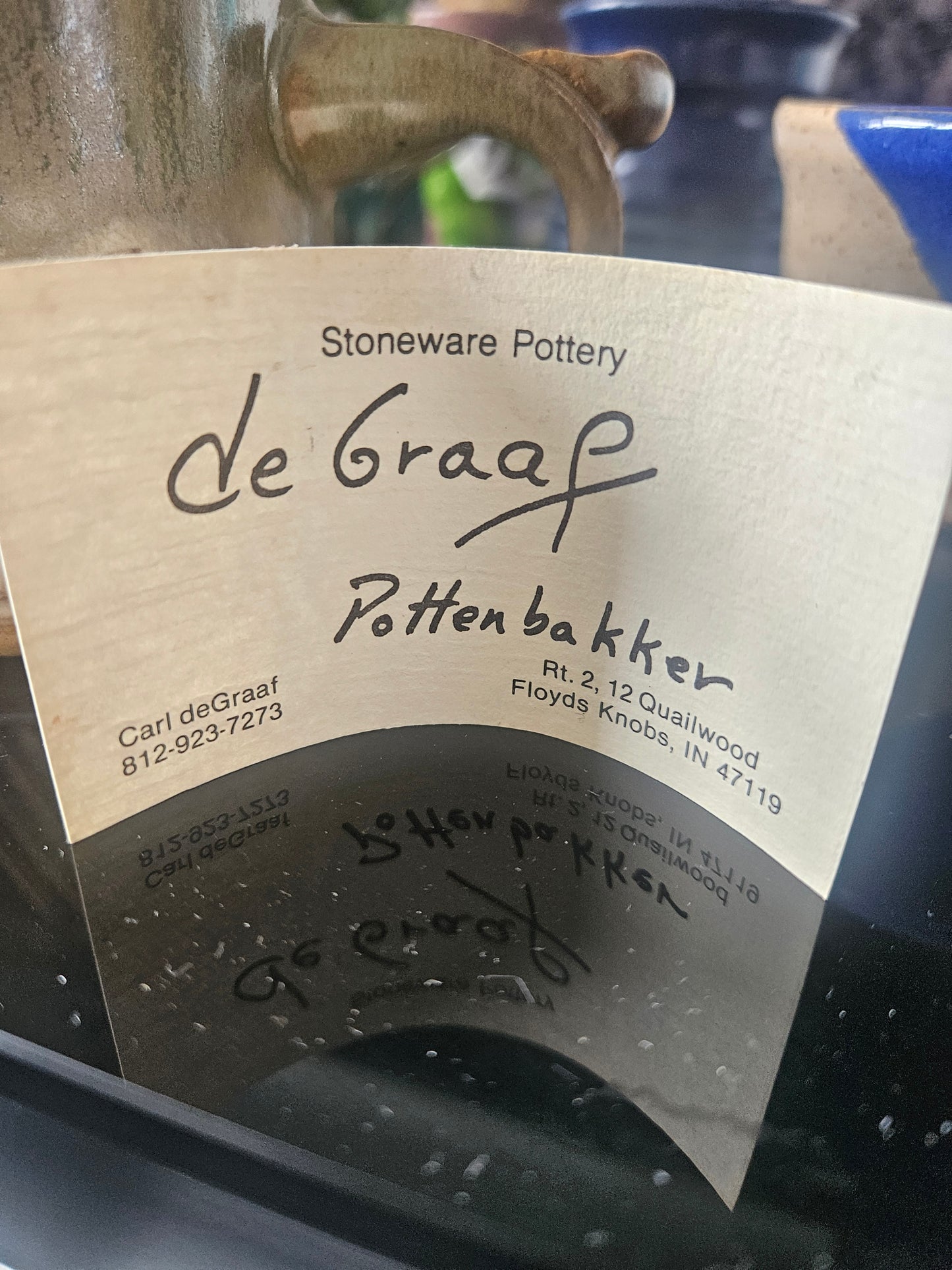 Vintage deGraaf Pottenbakker Hand-Carved Stoneware Art Mug (with Studio Card)