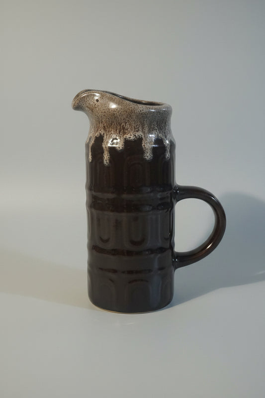 Vintage Mid-Century Brown Ribbed Ceramic Pitcher Jug