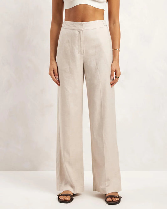 AERE High Rise Wide Leg Linen Pants in Oatmeal – Brand New With Tags (Size 10