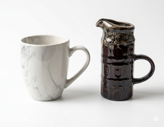 Vintage Mid-Century Brown Ribbed Ceramic Pitcher Jug