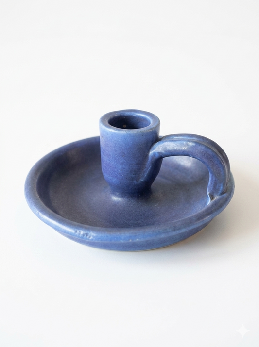 Vintage Cobalt Blue Studio Pottery Chamberstick Candle Holder – Signed ARB '11